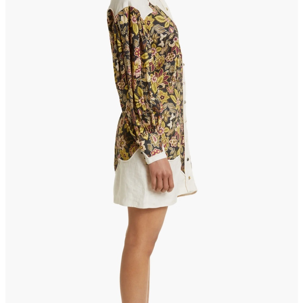 ALEMAIS Isabella Floral Panel Long Sleeve Linen Shirtdress - Picture 3 of 4
